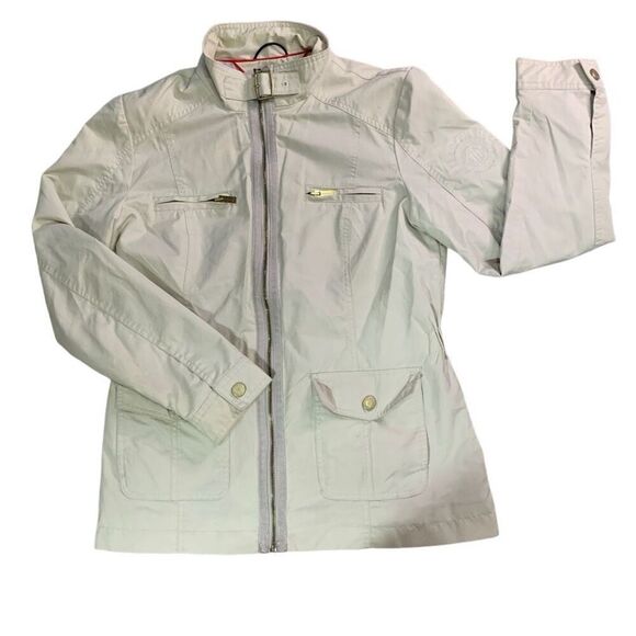 Tommy Hilfiger Womens Size Large‎ Zip Front Rain Coat Jacket Cream Lightweight - Picture 1 of 6